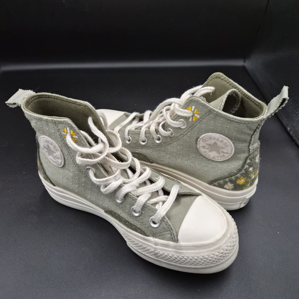 Converse High-Top Sneakers in Green and White